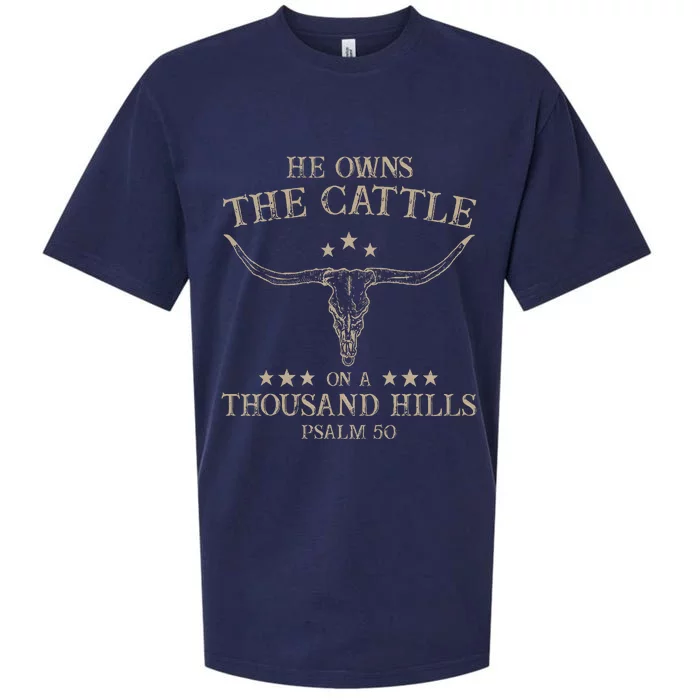 He Owns The Cattle On A Thousand Hills Psalm 50 Vintage Cow Sueded Cloud Jersey T-Shirt