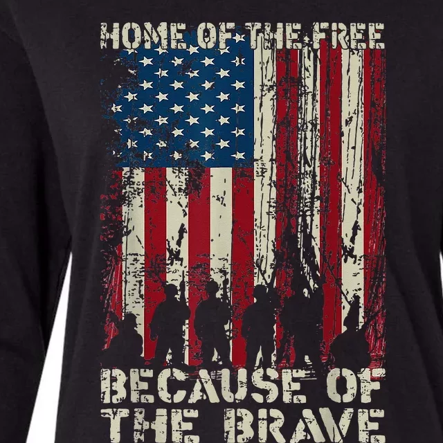 Home Of The Free Because Of The Brave American Flag Womens Cotton Relaxed Long Sleeve T-Shirt