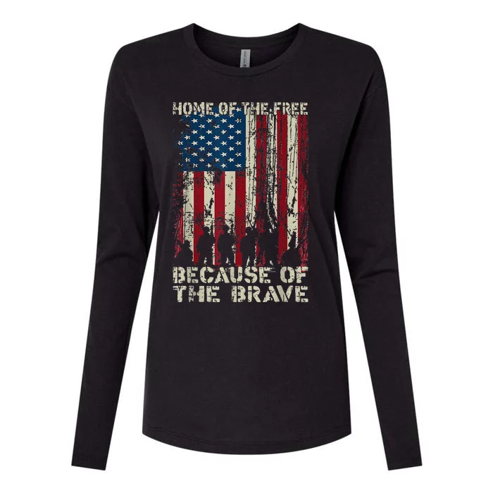 Home Of The Free Because Of The Brave American Flag Womens Cotton Relaxed Long Sleeve T-Shirt