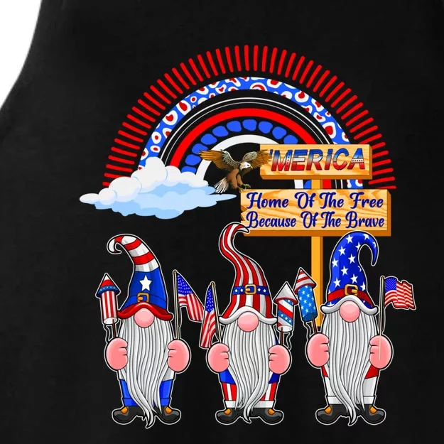 Home Of The Free Because Of The Brave Patriotic Gnome Gift Ladies Tri-Blend Wicking Tank