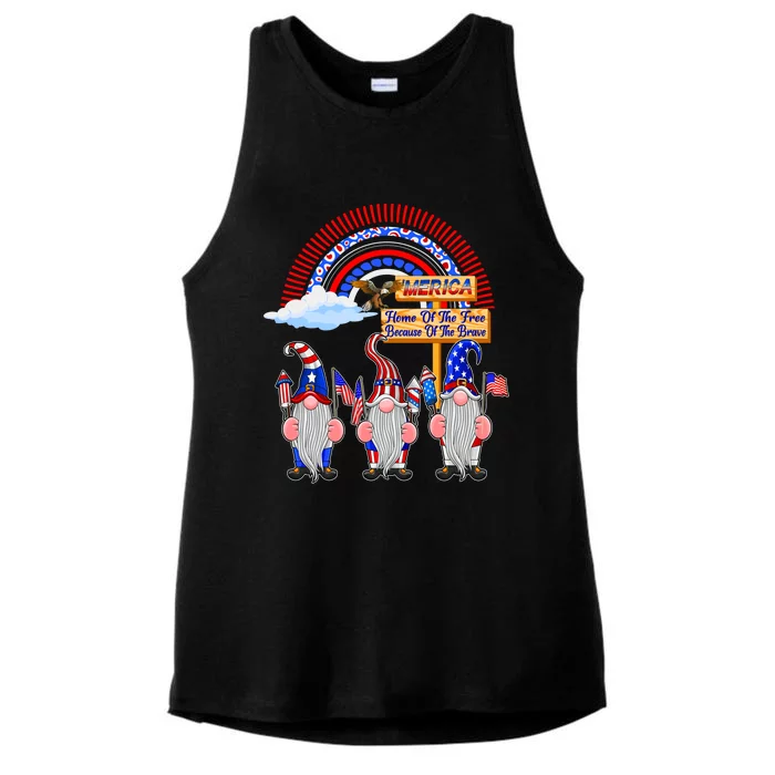 Home Of The Free Because Of The Brave Patriotic Gnome Gift Ladies Tri-Blend Wicking Tank