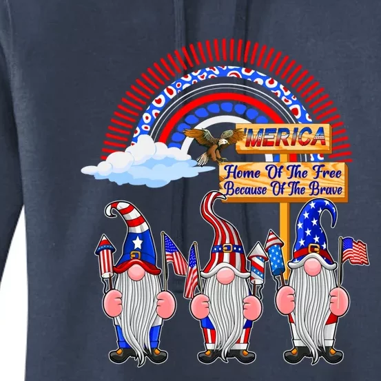 Home Of The Free Because Of The Brave Patriotic Gnome Gift Women's Pullover Hoodie