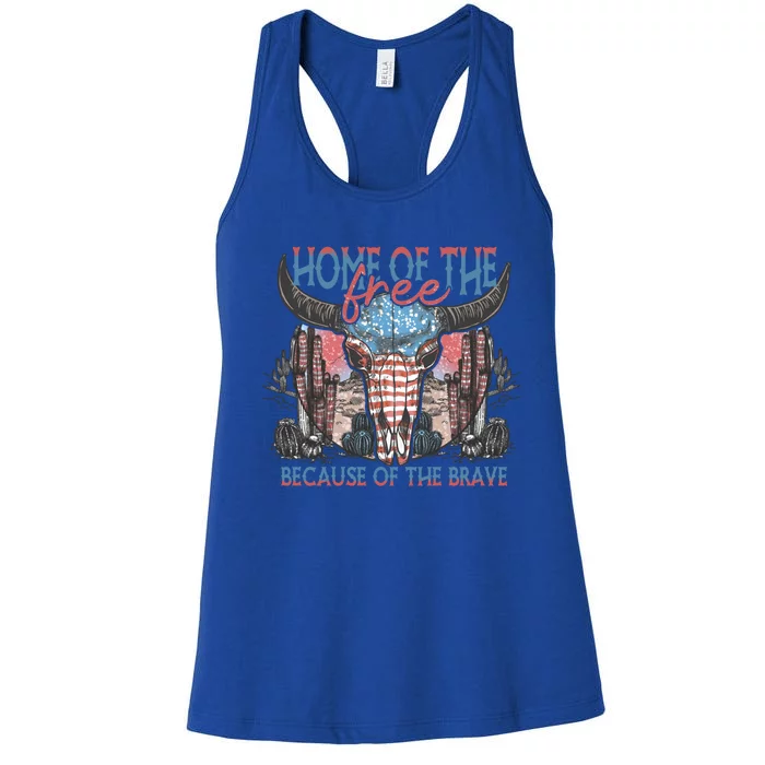 Home Of The Free Because Of The Brave Vintage Us Western Cow Funny Gift Women's Racerback Tank