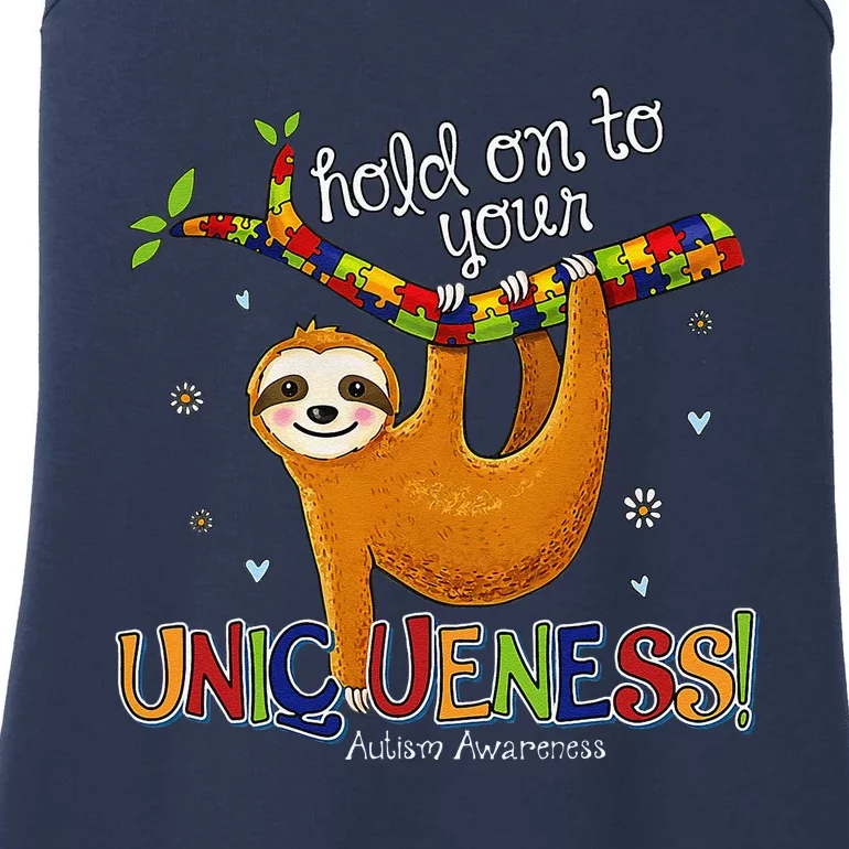 Hold On To Your Uniqueness Sloth Autism Awareness Ladies Essential Tank