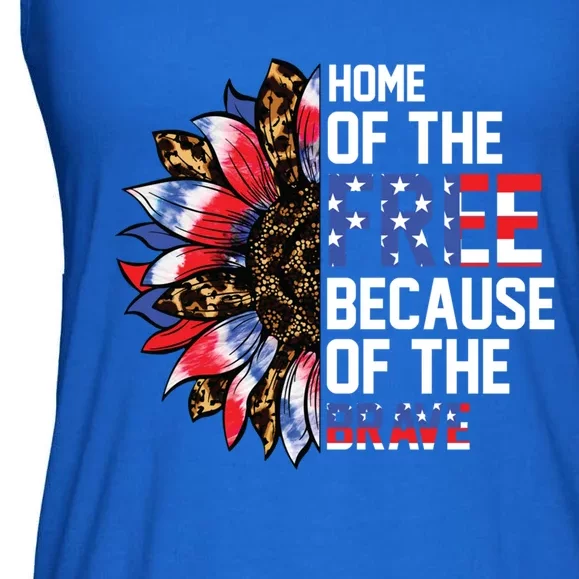 Home Of The Free Because Of The Brave Sunflower 4th Of July Gift Ladies Essential Flowy Tank