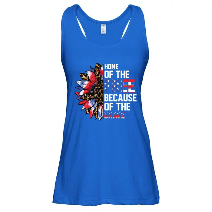 Home Of The Free Because Of The Brave Sunflower 4th Of July Gift Ladies Essential Flowy Tank