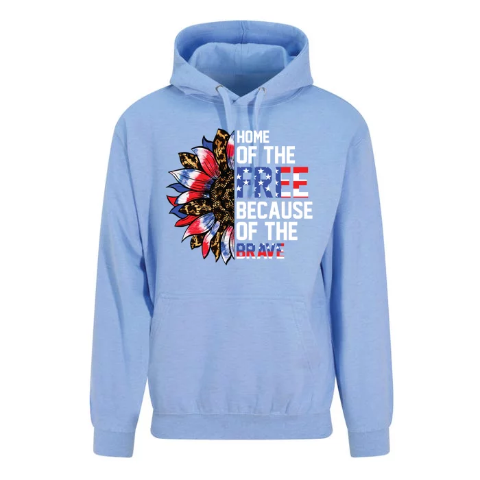 Home Of The Free Because Of The Brave Sunflower 4th Of July Gift Unisex Surf Hoodie