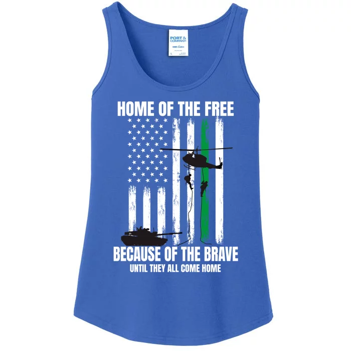 Home Of The Free Brave Military Thin Green Line Flag Graphic Cool Gift Ladies Essential Tank