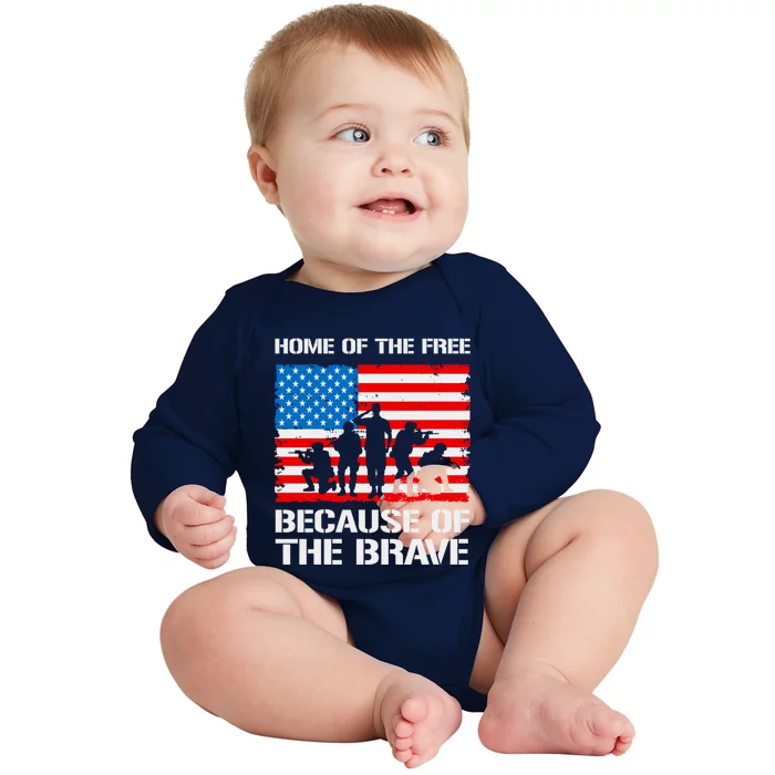 Home Of The Free Because Of The Brave Cool Gift Baby Long Sleeve Bodysuit