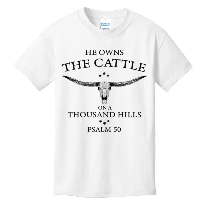 He Owns The Cattle On A Thousand Hills Bull Skull Christian Kids T-Shirt