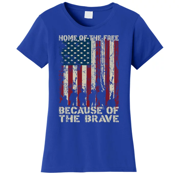 Home Of The Free Because Of The Brave Distress American Flag Gift Women's T-Shirt