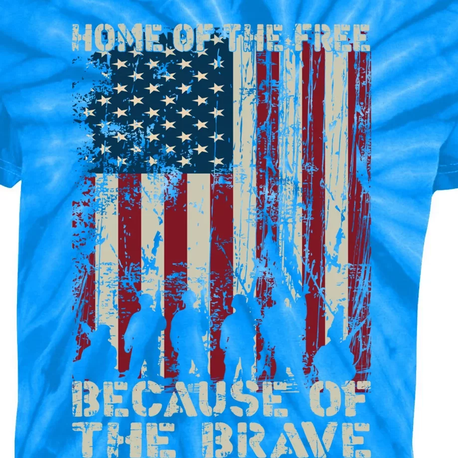 Home Of The Free Because Of The Brave Distress American Flag Gift Kids Tie-Dye T-Shirt