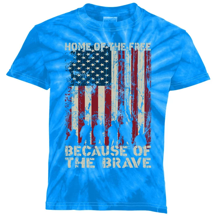 Home Of The Free Because Of The Brave Distress American Flag Gift Kids Tie-Dye T-Shirt