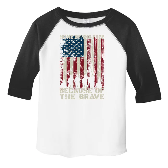 Home Of The Free Because Of The Brave Distress American Flag Gift Toddler Fine Jersey T-Shirt