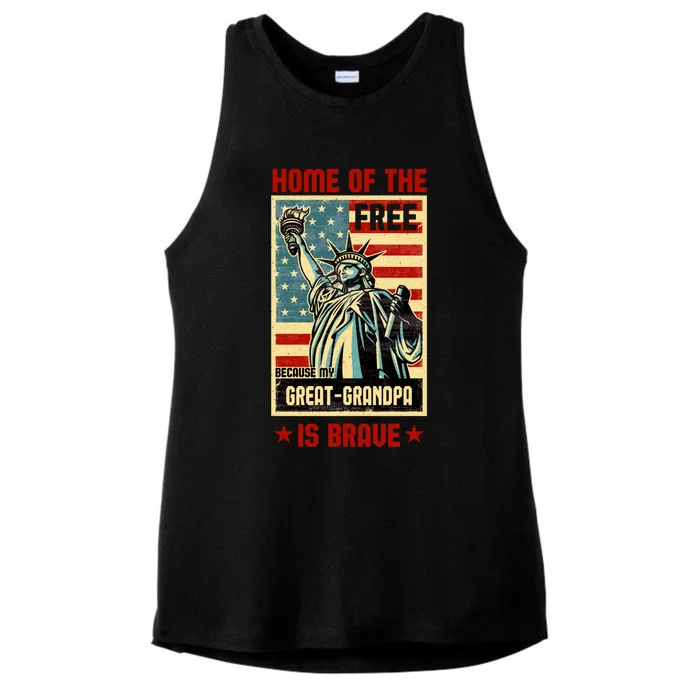 Home Of The Free Because My Greatgrandpa Is Brave Patriotic Meaningful Gift Ladies Tri-Blend Wicking Tank