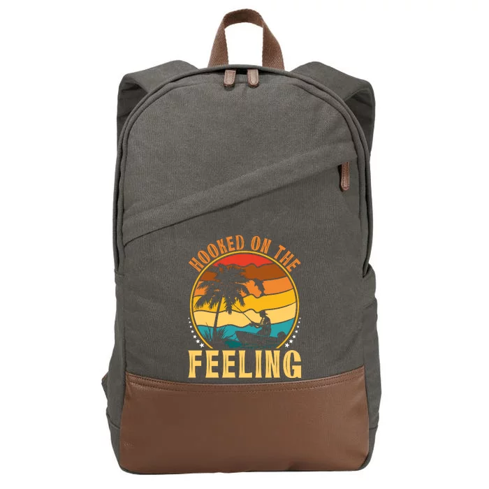 Hooked On The Feeling Retro Fishing Graphic Cotton Canvas Backpack