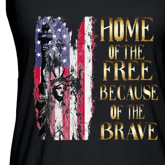 Home Of The Free Because Of The Brave Ladies Essential Flowy Tank