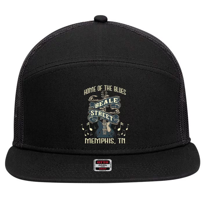 Home Of The Blues Beale Street Memphis Musician Guitarist 7 Panel Mesh Trucker Snapback Hat