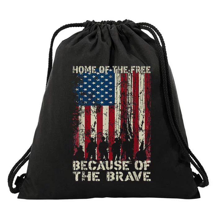 Home Of The Free Because Of The Brave American Flag Drawstring Bag