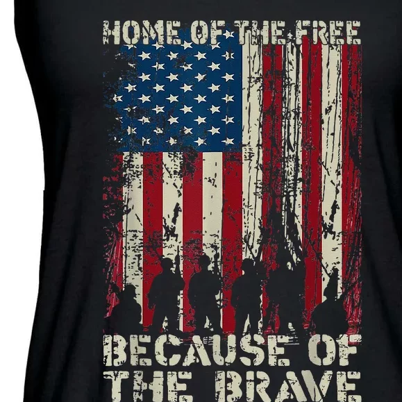 Home Of The Free Because Of The Brave American Flag Ladies Essential Flowy Tank