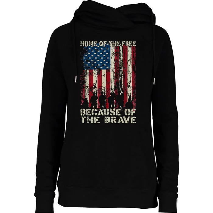 Home Of The Free Because Of The Brave American Flag Womens Funnel Neck Pullover Hood