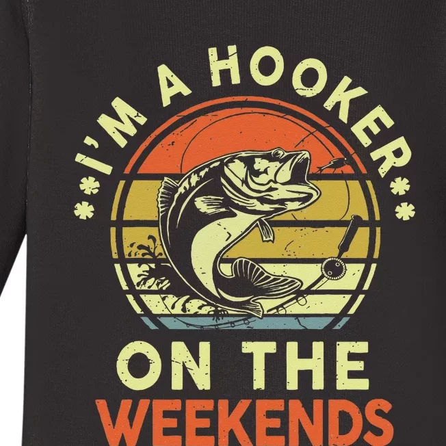 Hooker On The Weekend Father Day Gift Funny Bass Dad Fishing Baby Long Sleeve Bodysuit