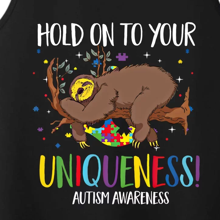 Hold On To Your Uniqueness Autism Sloth Asd Autistic Support Gift Performance Tank