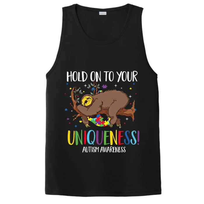 Hold On To Your Uniqueness Autism Sloth Asd Autistic Support Gift Performance Tank