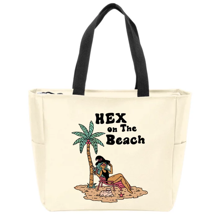 Hex On The Beach Hello Summer Vibes Beach Vacay Retro 70s Gift Zip Tote Bag