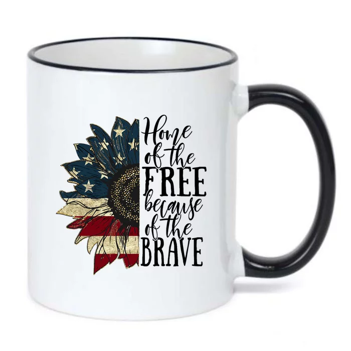 Home of the Free because of the Brave American Sunflower Black Color Changing Mug