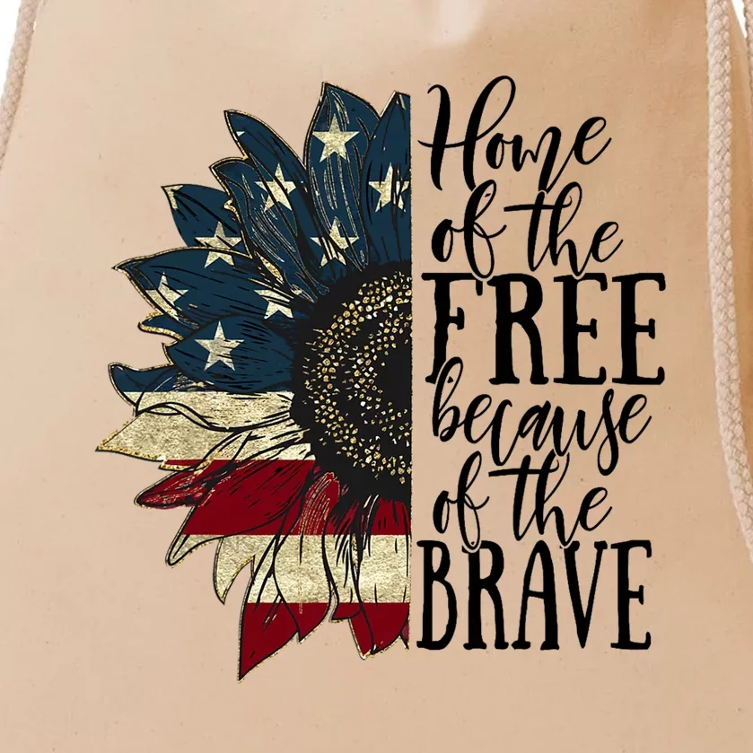 Home of the Free because of the Brave American Sunflower Drawstring Bag