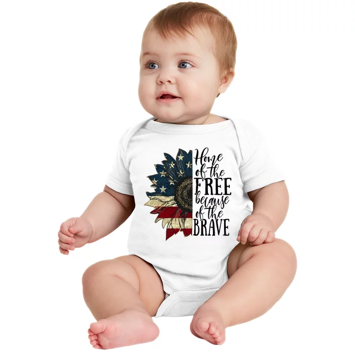 Home of the Free because of the Brave American Sunflower Baby Bodysuit