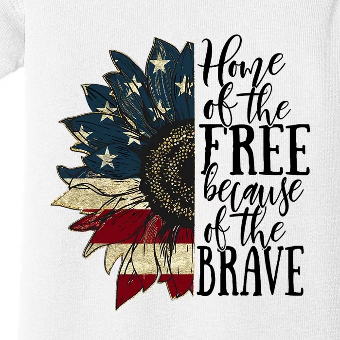 Home of the Free because of the Brave American Sunflower Baby Bodysuit