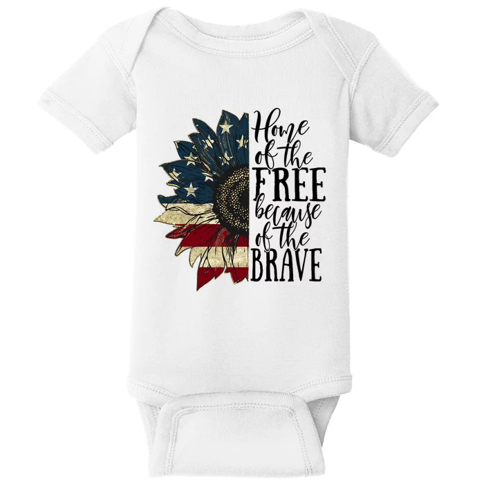 Home of the Free because of the Brave American Sunflower Baby Bodysuit