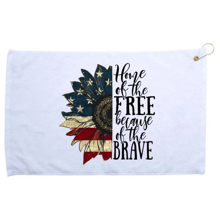 Home of the Free because of the Brave American Sunflower Grommeted Golf Towel