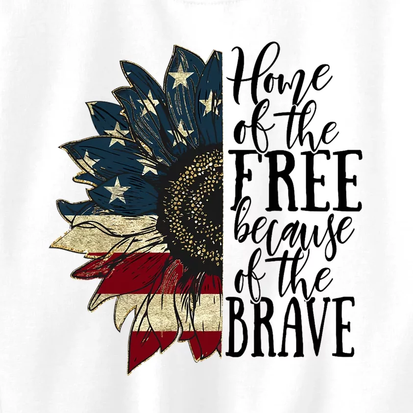 Home of the Free because of the Brave American Sunflower Kids Sweatshirt