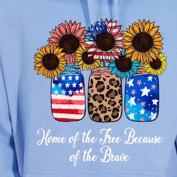 Home Of The Free Because Of The Brave Sunflower 4th Of July Gift Unisex Surf Hoodie