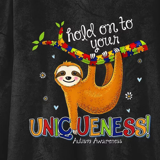 Hold On To Your Uniqueness Sloth ASD Awareness Hooded Wearable Blanket