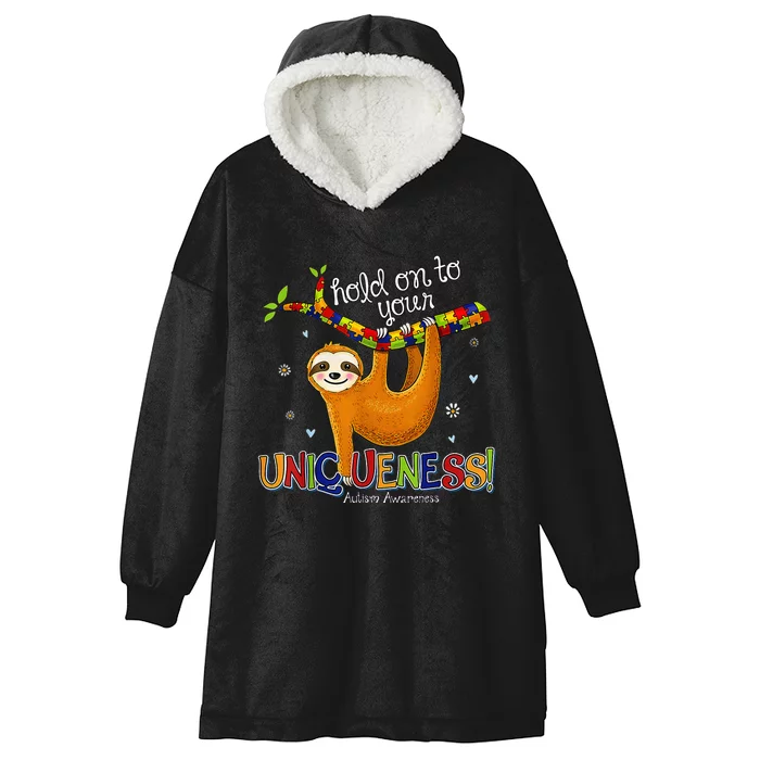 Hold On To Your Uniqueness Sloth ASD Awareness Hooded Wearable Blanket