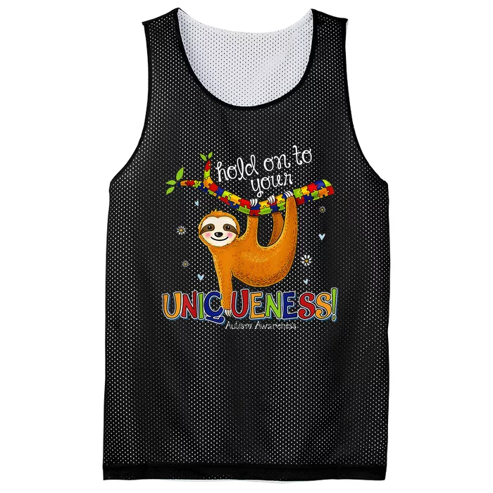 Hold On To Your Uniqueness Sloth ASD Awareness Mesh Reversible Basketball Jersey Tank