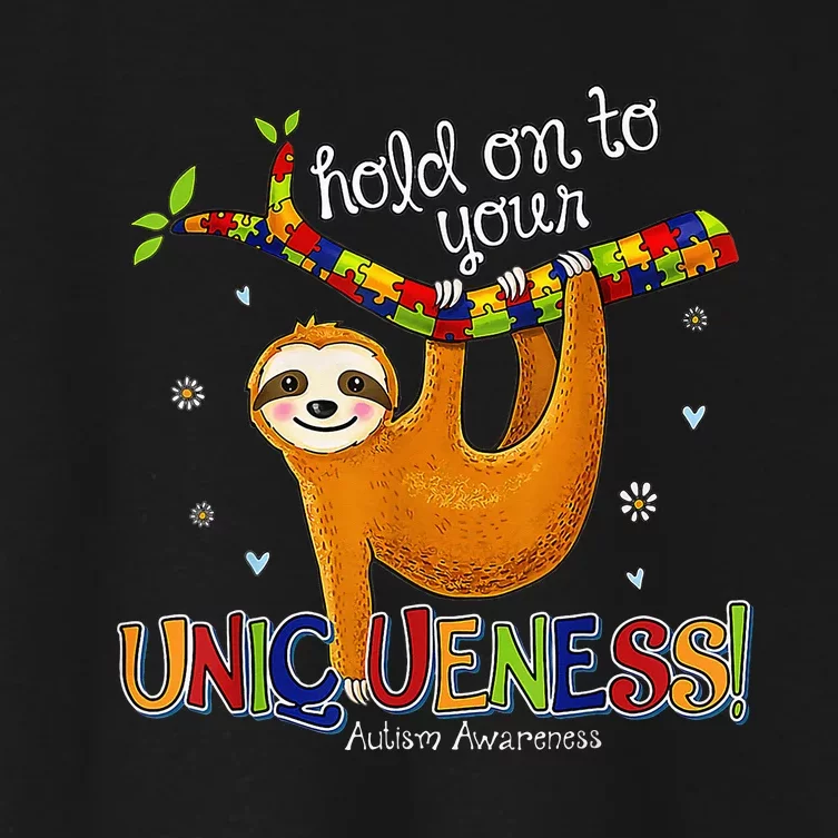 Hold On To Your Uniqueness Sloth ASD Awareness Women's Crop Top Tee