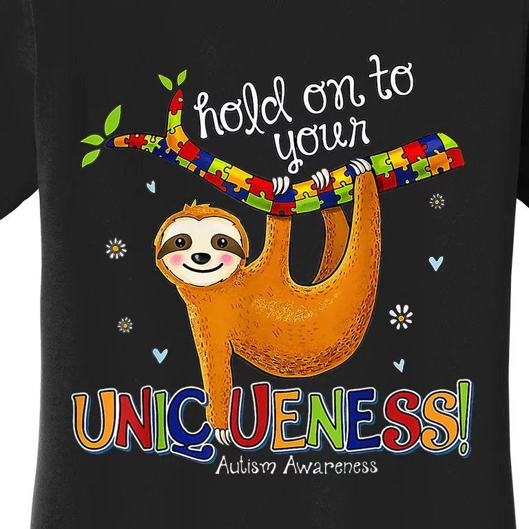 Hold On To Your Uniqueness Sloth ASD Awareness Women's T-Shirt