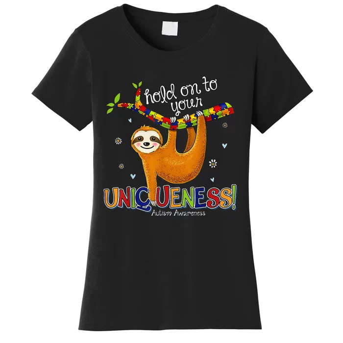 Hold On To Your Uniqueness Sloth ASD Awareness Women's T-Shirt