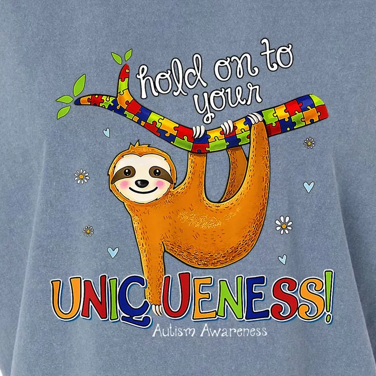 Hold On To Your Uniqueness Sloth ASD Awareness Garment-Dyed Women's Muscle Tee