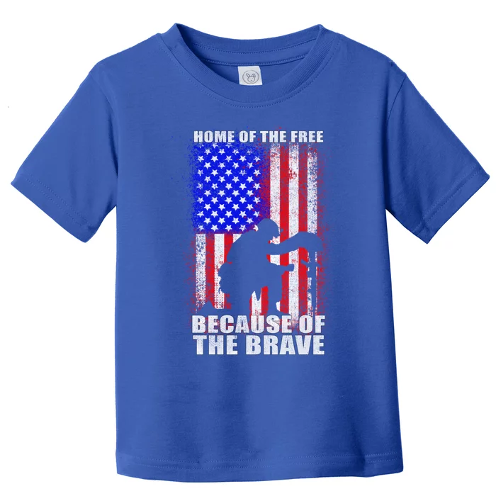 Home Of The Free Because Of The Brave Distress American Flag Gift Toddler T-Shirt