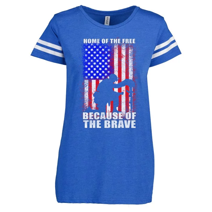 Home Of The Free Because Of The Brave Distress American Flag Gift Enza Ladies Jersey Football T-Shirt