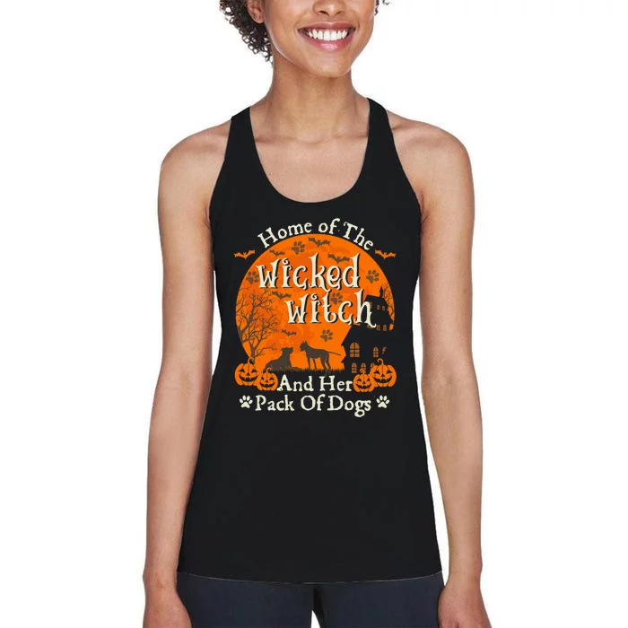 Home Of The Wicked Witch And Her Pack Of Dog Funny Halloween Women's Racerback Tank