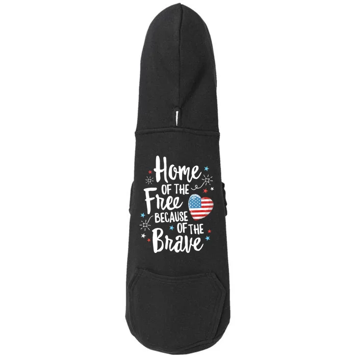 Home Of The Free Veterans 4th Of July Women Wife Patriotic Doggie 3-End Fleece Hoodie