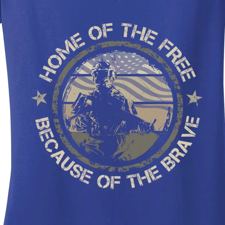 Home Of The Free Because Of The Brave Usa Military Veteran Gift Women's V-Neck T-Shirt