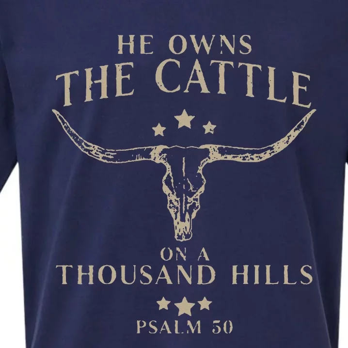 He Owns The Cattle On A Thousand Hills Psalm 50 Sueded Cloud Jersey T-Shirt